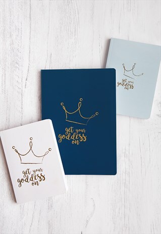 A5 AND A6 SET OF 3 NOTEBOOKS IN BLUE AND WHITE CROWN DESIGN