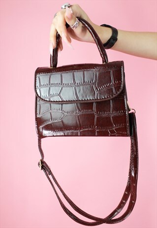 VINTAGE INSPIRED BAG CROSS BODY IN FAUX SNAKE LEATHER BROWN