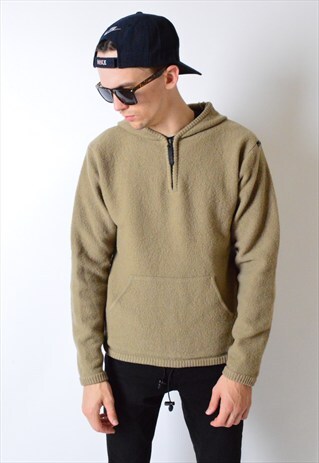 VINTAGE 90S BEIGE LEVIS 1/4 ZIPPER WOOL HOODIE JUMPER