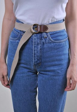 Vintage oversize women beige minimalist cotton belt m