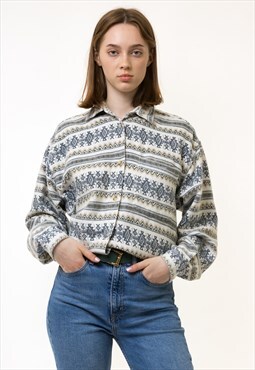 80s Vintage Abstract Pattern Long Sleeve Shirt 5450