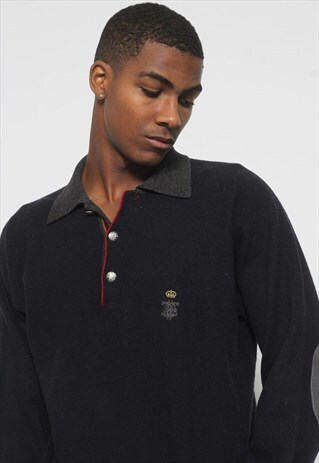 VINTAGE ICEBERG BUTTON UP LANA WOOL EMBROIDERED JUMPER BLACK
