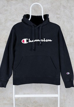 Vintage Champion Black Hoodie Spell Out Pullover Women's XS