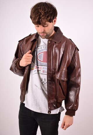 MENS VINTAGE LEATHER JACKET LARGE BROWN 90S