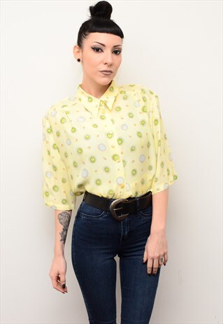 VINTAGE 90'S RETRO INDIE YELLOW PATTERNED SHIRT