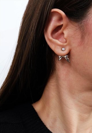 TWO WAY BOW STERLING SILVER EARRING