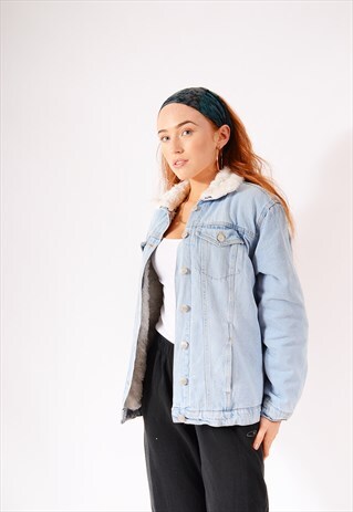 VINTAGE NEW LOOK LINED DENIM JACKET LIGHT BLUE
