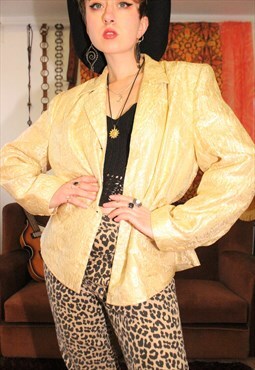 Vintage 90s Metallic Pale Gold Swirl Pattern Blazer Jacket