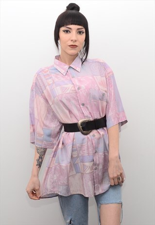 VINTAGE 90'S RETRO PINK FUNKY PATTERNED SUMMER SHIRT