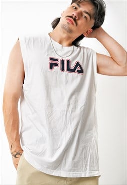 FILA vintage men tank top white Sports sleeveless shirt vest