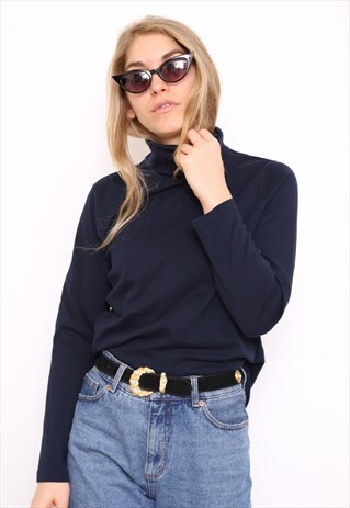 VINTAGE 90S NAVY POLO HIGH TURTLE NECK TOP