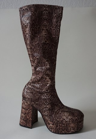 90S FAUX SNAKE SKIN PLATFORM BOOTS 40