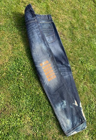 BAAD / UPCYCLED JEANS BLUE (TIEDYE /PRINT NEOGOTS ORANGE)