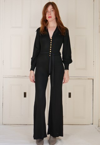 70S BLACK FLARED JUMPSUIT