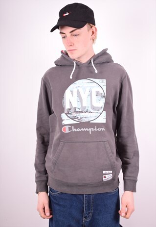 CHAMPION MENS VINTAGE HOODIE JUMPER MEDIUM GREY 90'S