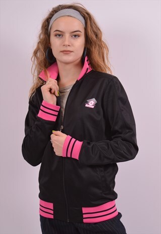LOTTO WOMENS VINTAGE TRACKSUIT TOP JACKET SMALL BLACK 90S