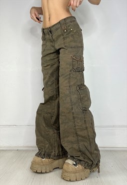 Vintage Y2K Camo Cargo Pants Parachute Trousers Baggy 2000s