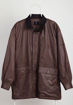 Carlo Valentino Vintage Leather effect Longline Jacket Brown