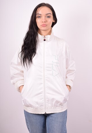 FILA WOMENS VINTAGE TRACKSUIT TOP JACKET XL WHITE 90'S