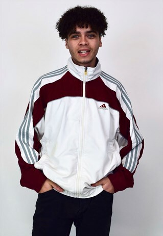 VINTAGE 90'S ADIDAS WHITE BURGUNDY & GREY ZIP UP JACKET