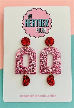 Pink and Red Geometric Glitter Earrings