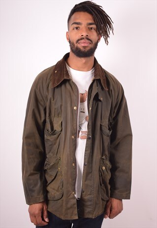 BARBOUR MENS LARGE WAXED COTTON JACKET XXL KHAKI 90S