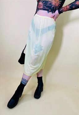 Vintage 90's Sheer Lace Satin Y2K Festival Midi Slip Skirt