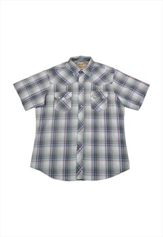 Vintage Wrangler Western Shirt Short Sleeved Checked Grey L