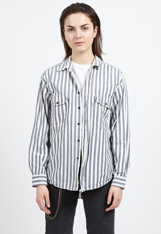 VINTAGE WHITE BLUE LEVI'S LONG SLEEVE STRIPED SHIRT