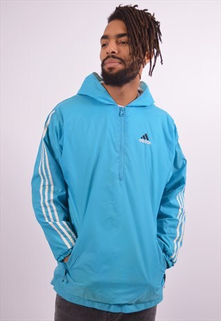 ADIDAS MENS VINTAGE PULLOVER RAIN JACKET SMALL BLUE 90S