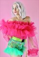 TULLE RUFFLE OFF THE SHOULDER TOP