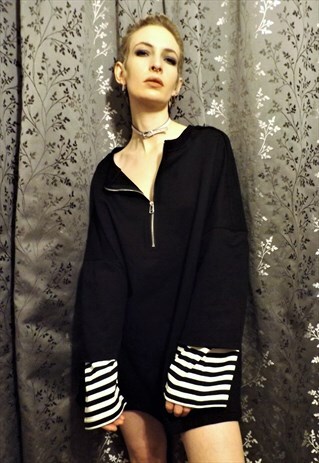 LOOSE FIT OVERSIZE DOUBLE LAYER ZIP UP GRUNGE SWEATSHIRT