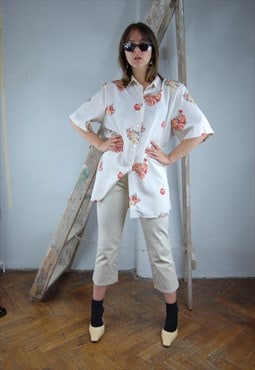 Vintage 80's baggy light summer festival flower blouse shirt