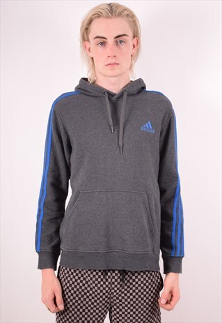 ADIDAS MENS VINTAGE HOODIE JUMPER SMALL GREY 90S
