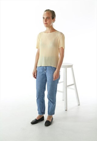 PLEATED BEIGE TOP / ACCORDION TEXTURED SHIRT