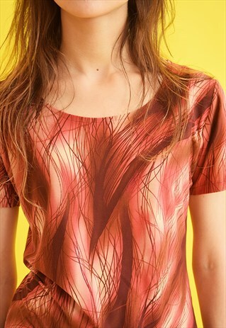 90'S RETRO ABSTRACT PRINT LYCRA KITSCH TEEN TOP