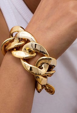 54 Floral 30mm Chunky Curb Bracelet - Gold