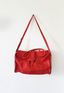 Vintage Distressed Red Leather L Crossbody Bag