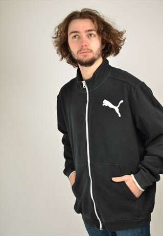 VINTAGE PUMA FULL ZIP SWEATSHIRT IN BLACK