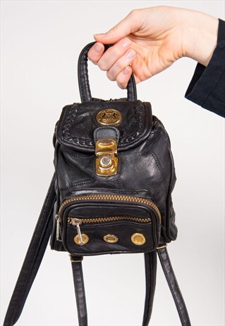 90'S VINTAGE MINI BLACK LEATHER BACKPACK RUCKSACK