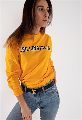 GOLD COLLEGE LONG SLEEVE GRAPHIC PRINT T-SHIRT