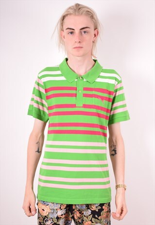 PUMA MENS VINTAGE POLO SHIRT MEDIUM GREEN STRIPES 90S