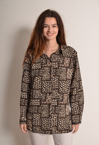 VINTAGE 80S ABSTRACT CRAZY PATTERN SHIRT IN BLACK AND GOLD