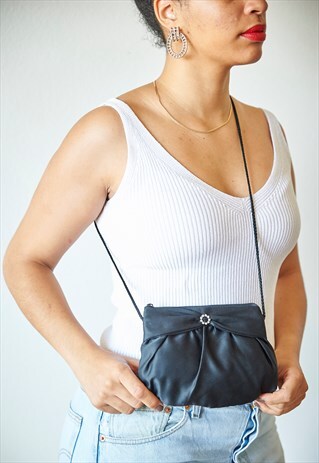 VINTAGE 80S 90S SATIN JEWLERY CROSSBODY PARTY BAG