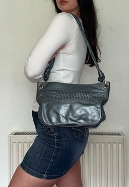 Grey Metallic Leather Vintage Mini Shoulder Bag