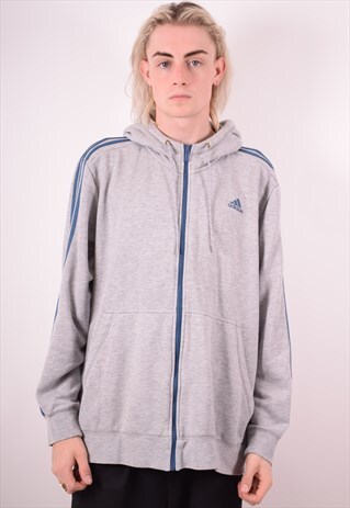 ADIDAS MENS VINTAGE HOODIE JACKET 2XL GREY 90S