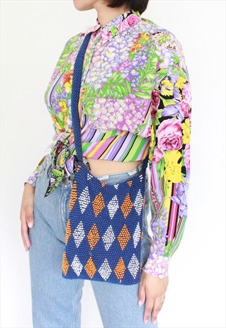 Y2K STYLE BLUE BEADED CROSS BODY BAG