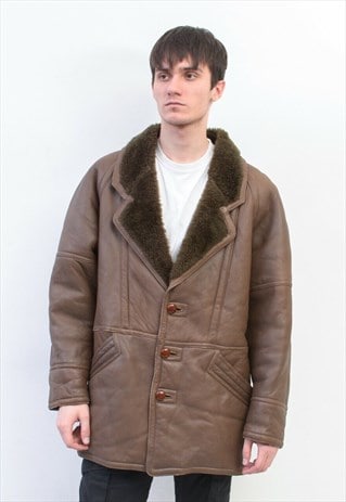 Shearling Vintage S Men UK38 US Sheepskin Leather Sherpa Fur
