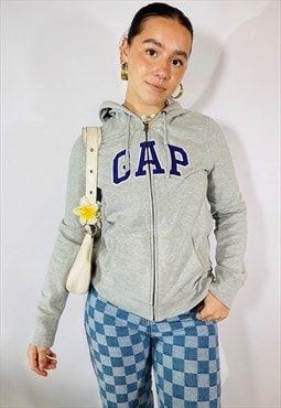 Y2K Gap Grey Embroidered Full Zip Hoodie