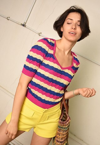 70'S RETRO STRIPED KNITTED PARIS CHIC FESTIVAL TOP